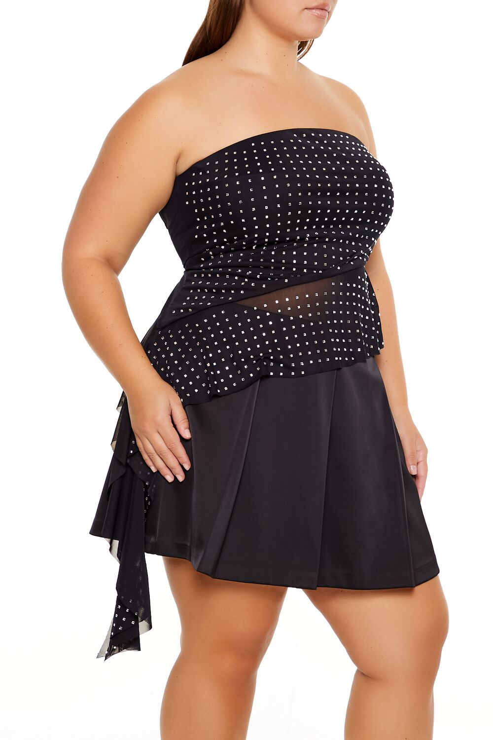  Forever 21 Plus Size Rhinestone Strapless Top - black silver - Bonton