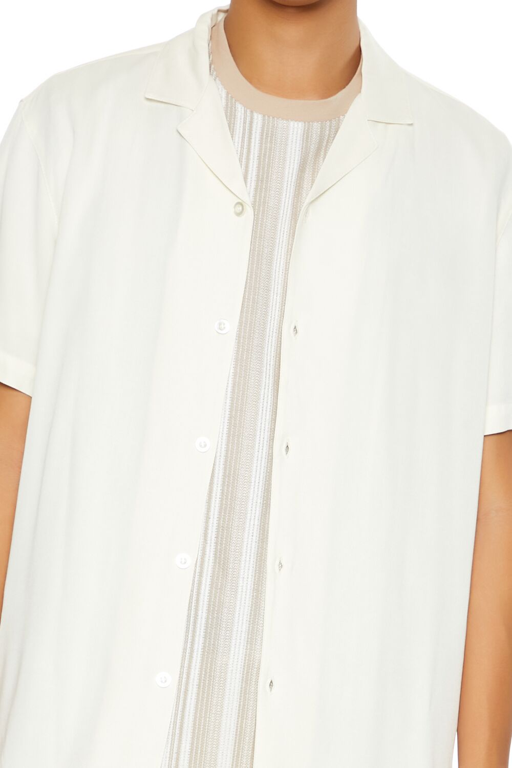  Forever 21 Cuban-Collar Short-Sleeve Shirt - cream - Bonton
