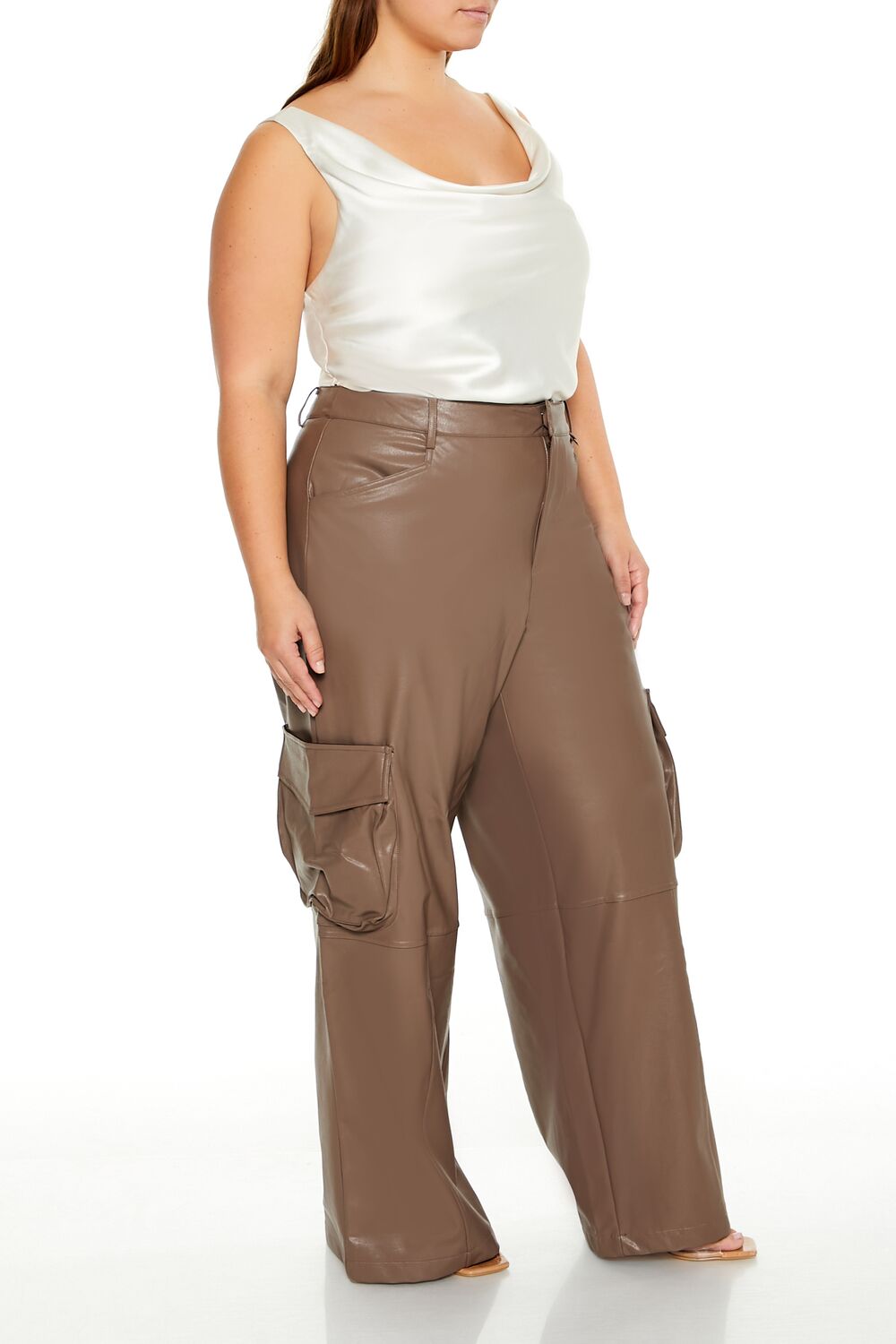  Forever 21 Plus Size Faux Leather Cargo Pants - espresso - Bonton