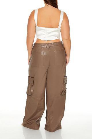 Plus Size Faux Leather Cargo Pants