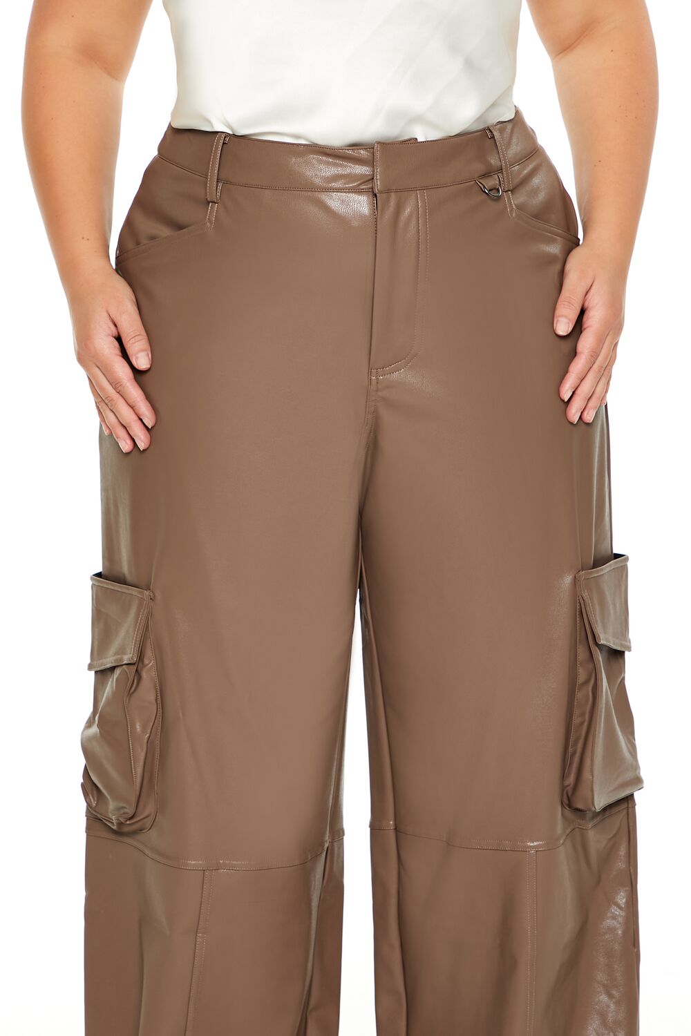  Forever 21 Plus Size Faux Leather Cargo Pants - espresso - Bonton