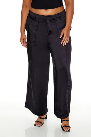 Plus Size Satin Cargo Pants