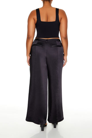 Plus Size Satin Cargo Pants