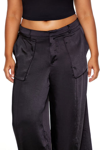 Plus Size Satin Cargo Pants