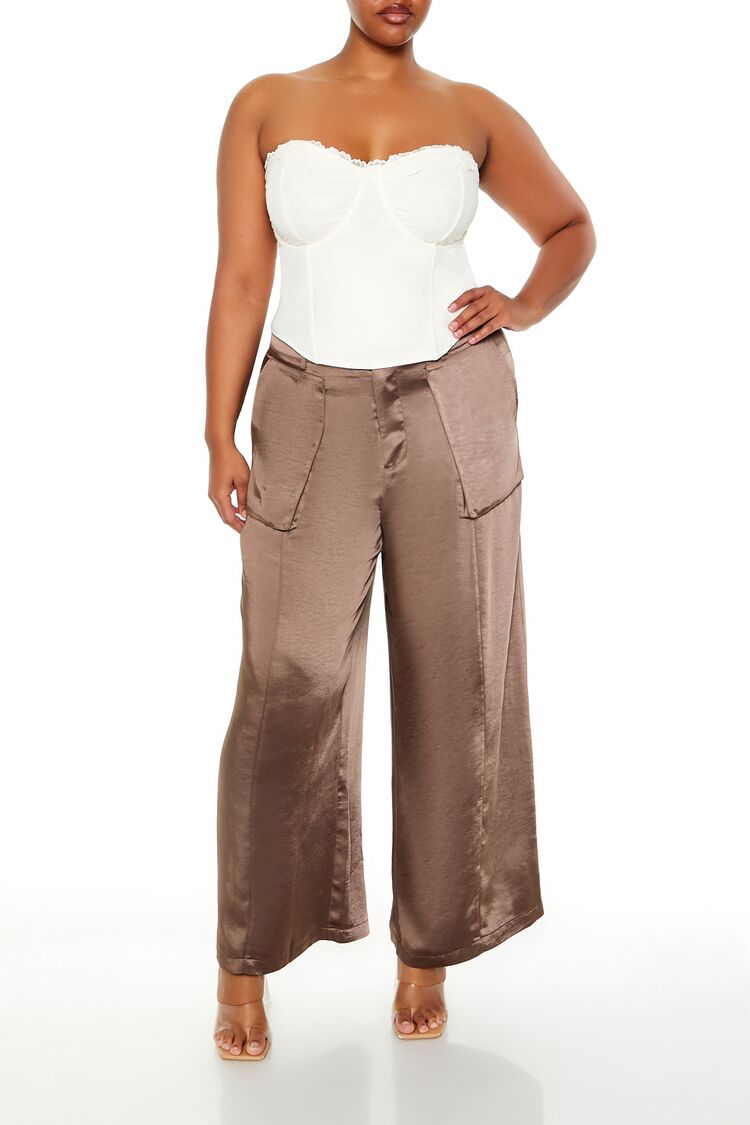  Forever 21 Plus Size Satin Cargo Pants - black - Bonton