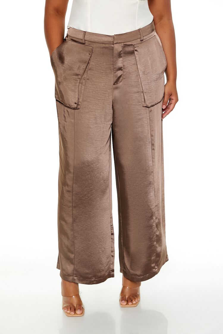  Forever 21 Plus Size Satin Cargo Pants - black - Bonton