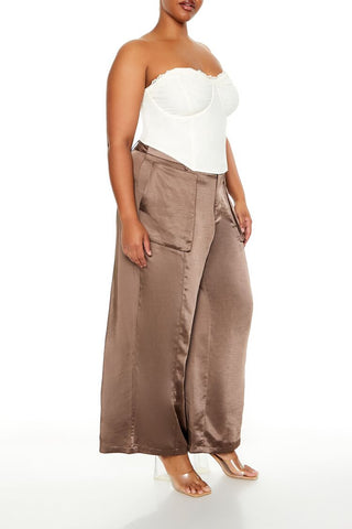 Plus Size Satin Cargo Pants