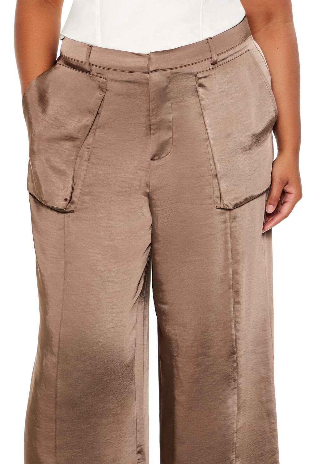  Forever 21 Plus Size Satin Cargo Pants - black - Bonton