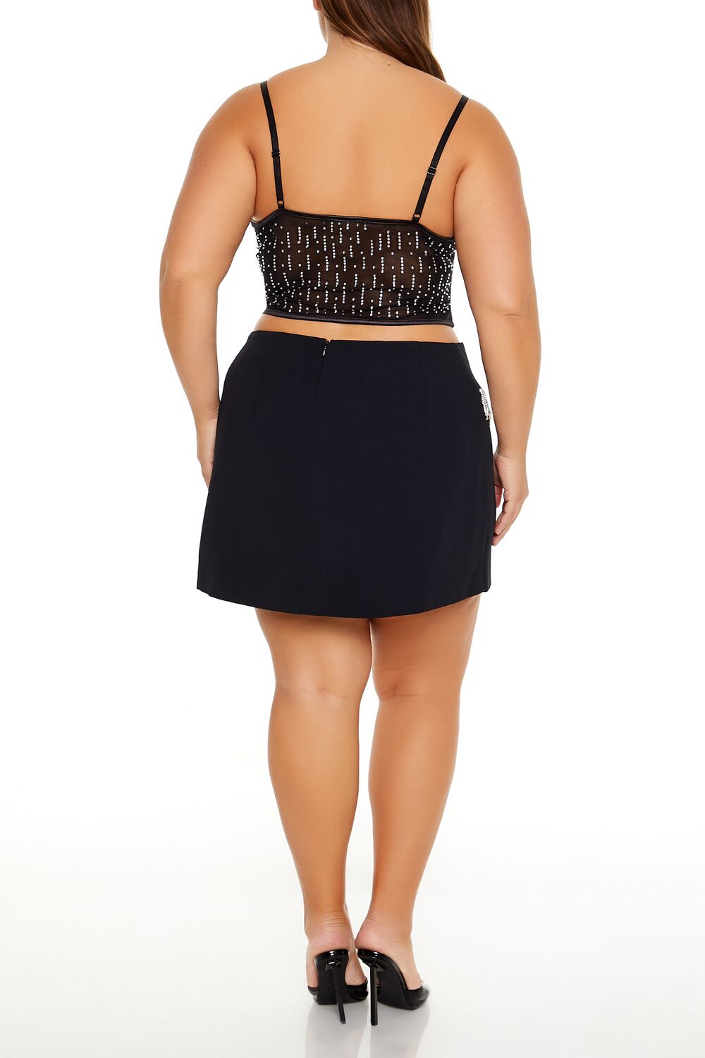  Forever 21 Plus Size Rhinestone-Fringe Mini Skirt - black - Bonton