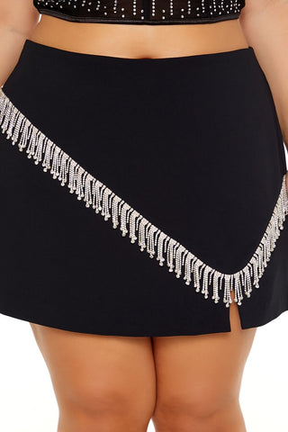 Plus Size Rhinestone-Fringe Mini Skirt