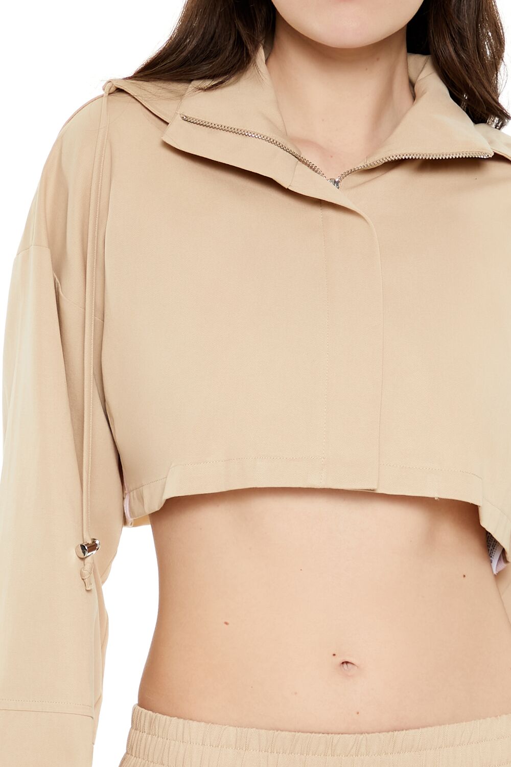  Forever 21 Hooded Zip-Up Cropped Jacket - desert-sand-swatch - Bonton