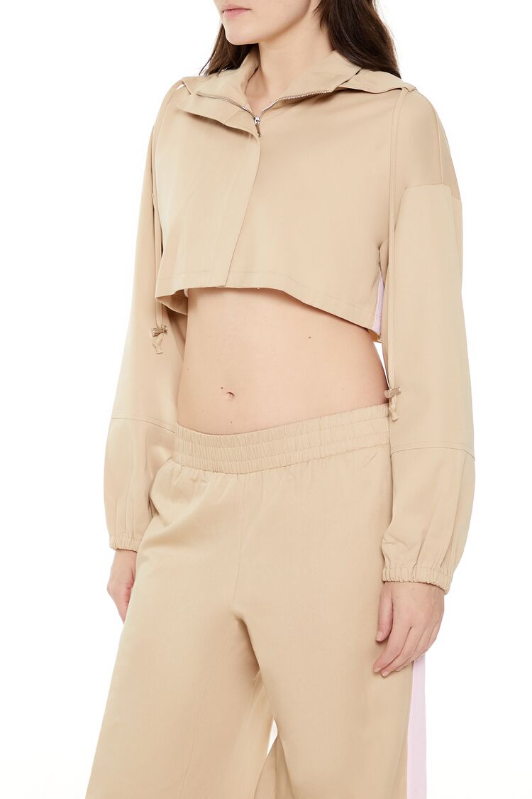  Forever 21 Hooded Zip-Up Cropped Jacket - desert-sand-swatch - Bonton