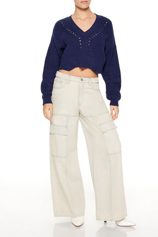 Open-Knit Cropped Sweater