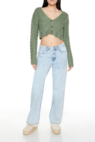 Cable Knit Cropped Cardigan Sweater