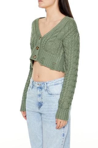 Cable Knit Cropped Cardigan Sweater