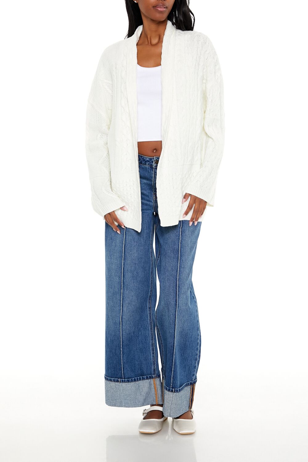  Forever 21 Mixed Knit Cardigan Sweater - cream - Bonton