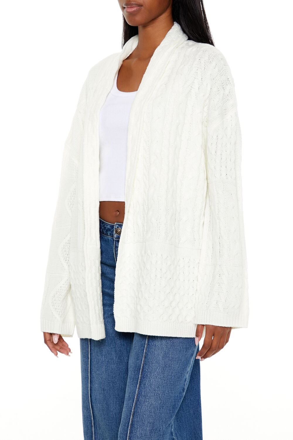  Forever 21 Mixed Knit Cardigan Sweater - cream - Bonton