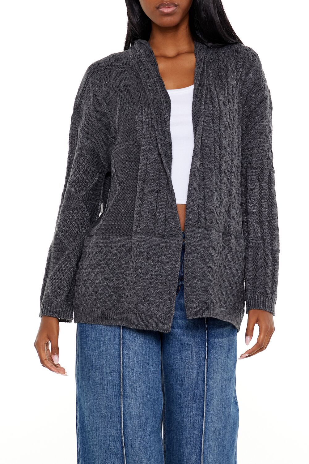  Forever 21 Mixed Knit Cardigan Sweater - cream - Bonton