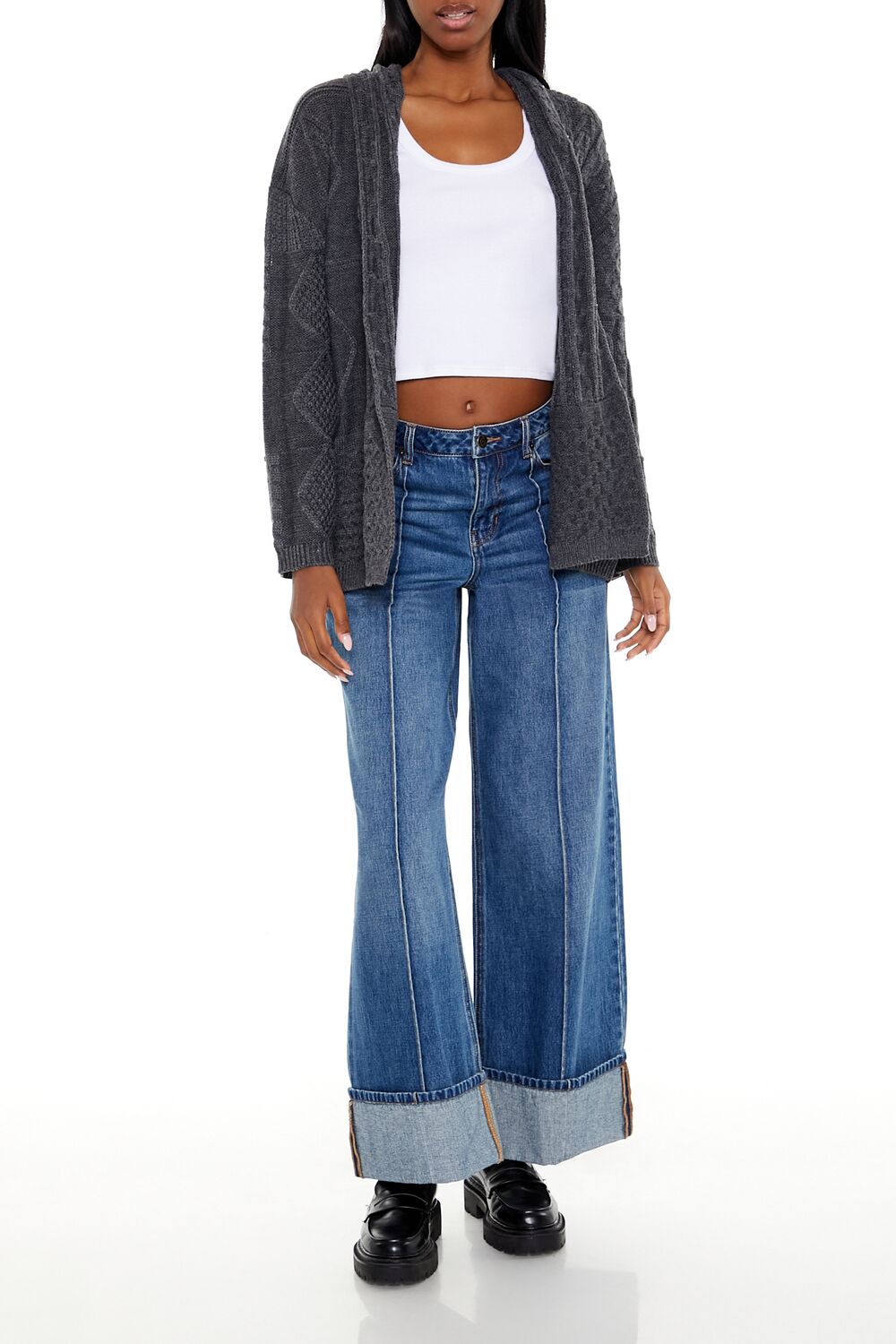  Forever 21 Mixed Knit Cardigan Sweater - cream - Bonton