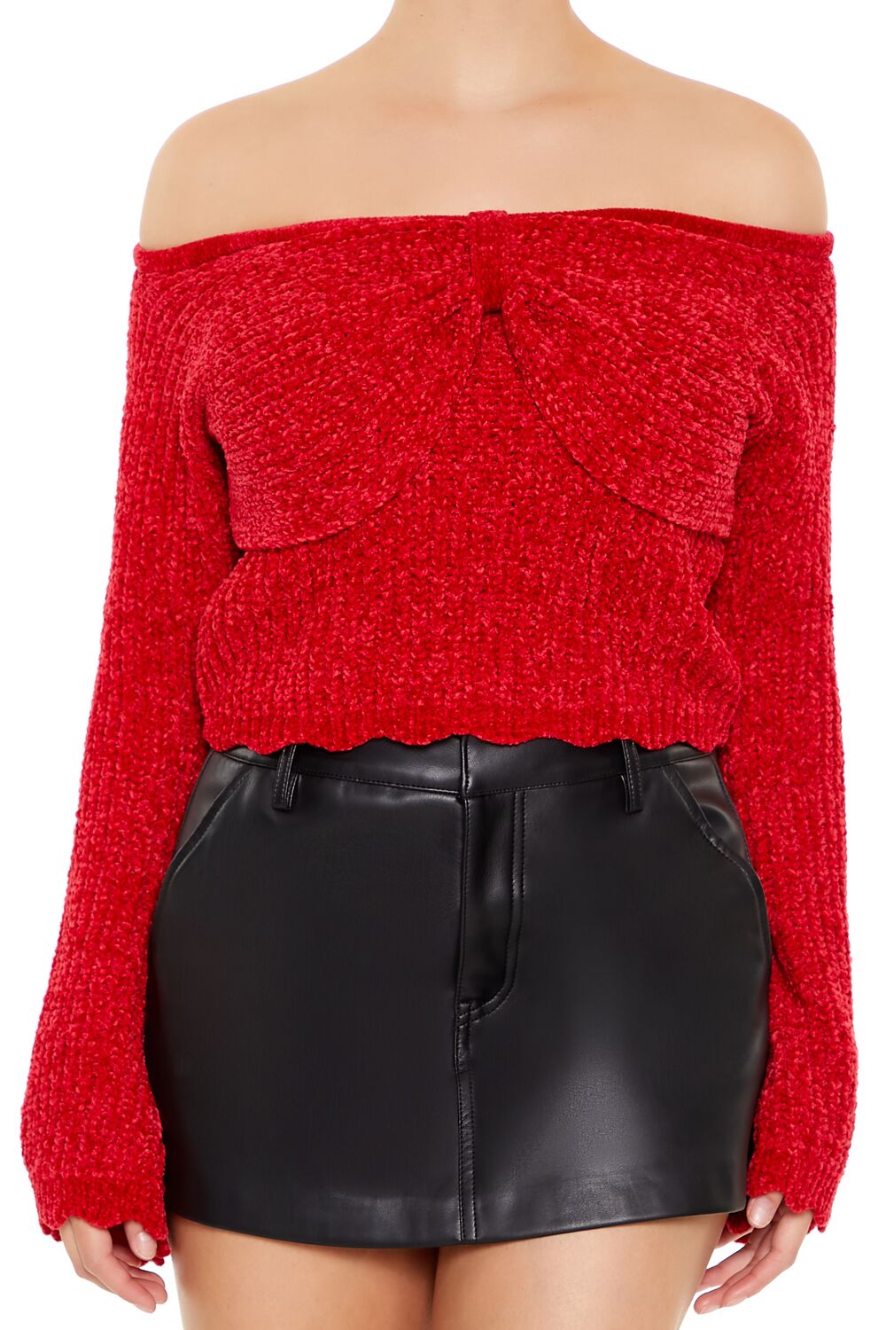  Forever 21 Off-the-Shoulder Bow Sweater - red - Bonton