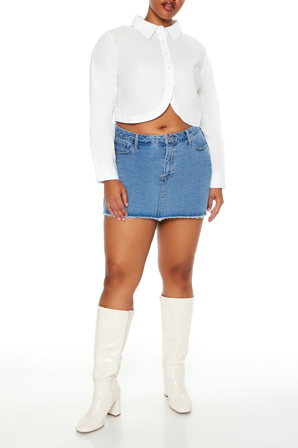  Forever 21 Plus Size Notched Cropped Shirt - white - Bonton