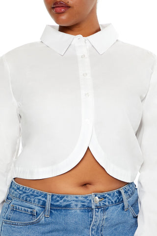 Plus Size Notched Cropped Shirt