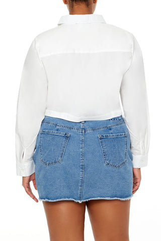 Plus Size Notched Cropped Shirt