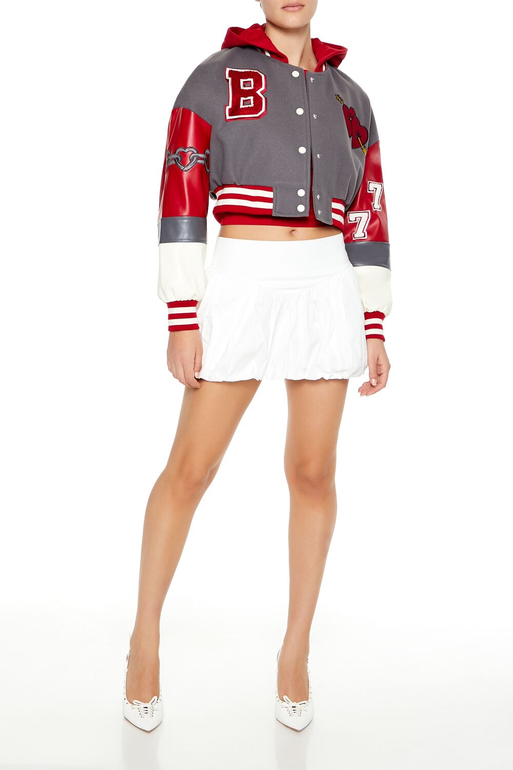  Forever 21 Babygirl Varsity Patch Jacket - grey-red-swatch - Bonton