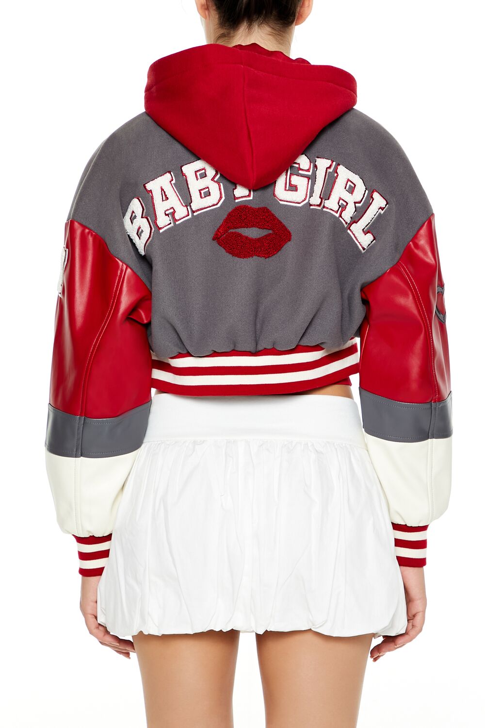  Forever 21 Babygirl Varsity Patch Jacket - grey-red-swatch - Bonton