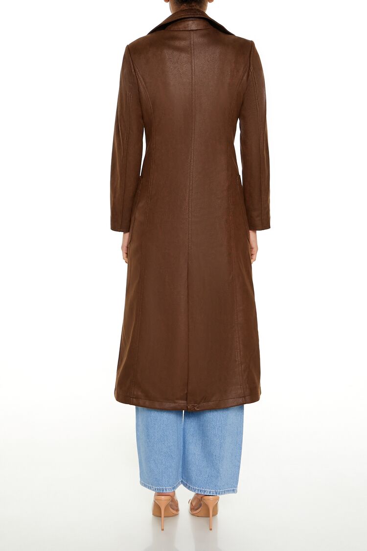  Forever 21 Notched Faux Suede Trench Coat - dark-brown-swatch - Bonton
