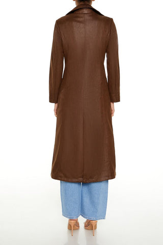 Notched Faux Suede Trench Coat