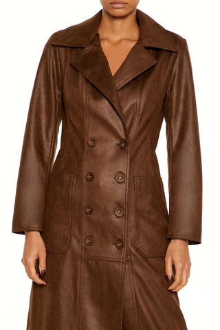 Notched Faux Suede Trench Coat