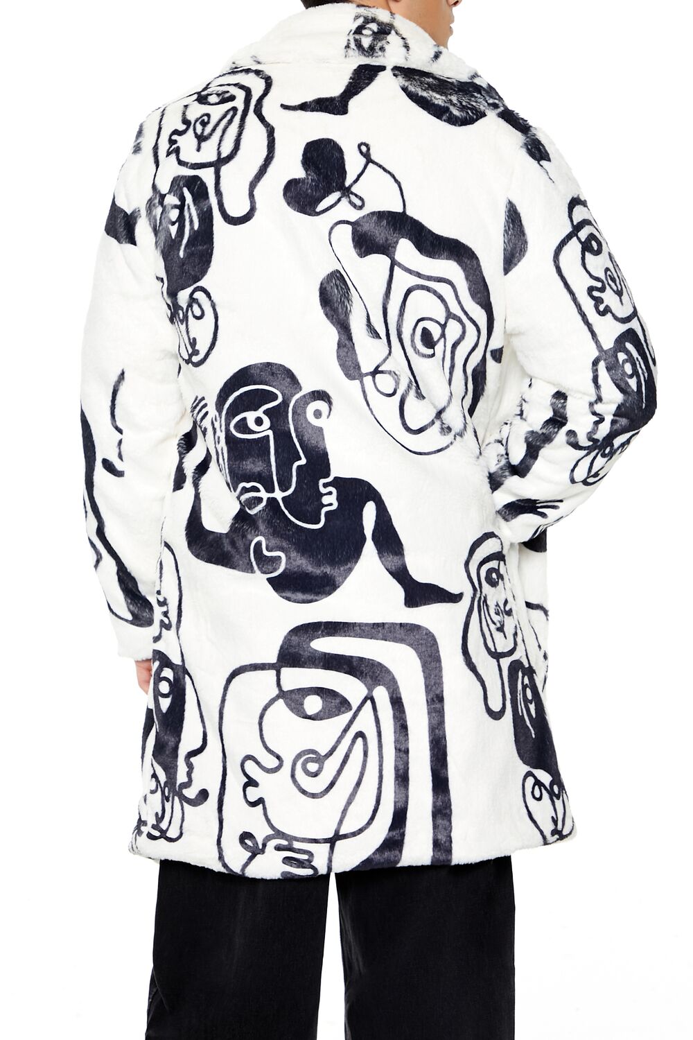  Forever 21 Line Art Longline Coat - cream-black - Bonton