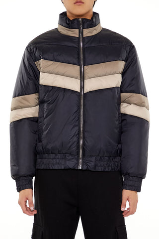 Colorblock Funnel Neck Puffer Jacket