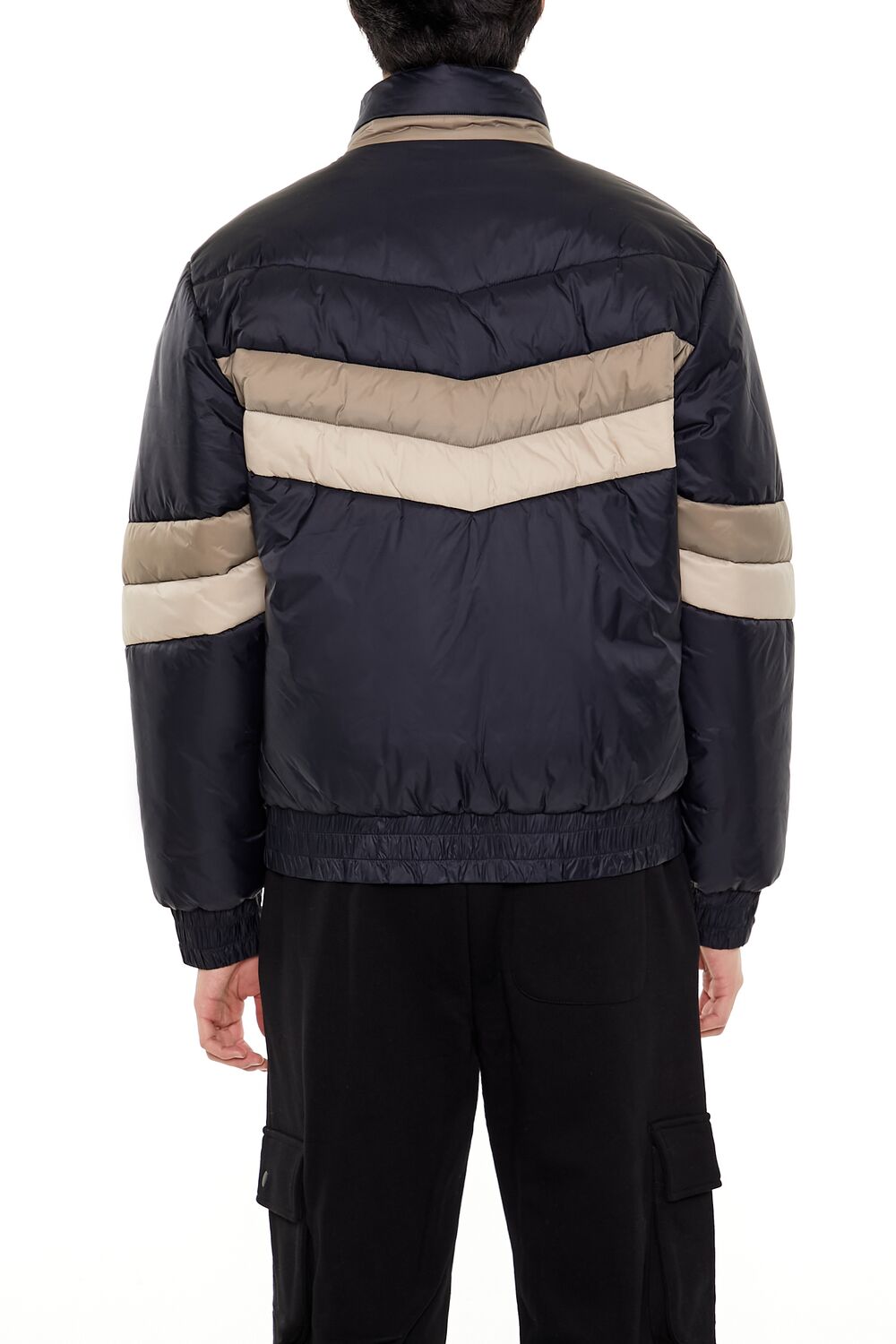  Forever 21 Colorblock Funnel Neck Puffer Jacket - black-multi - Bonton