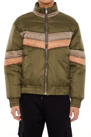 Colorblock Funnel Neck Puffer Jacket
