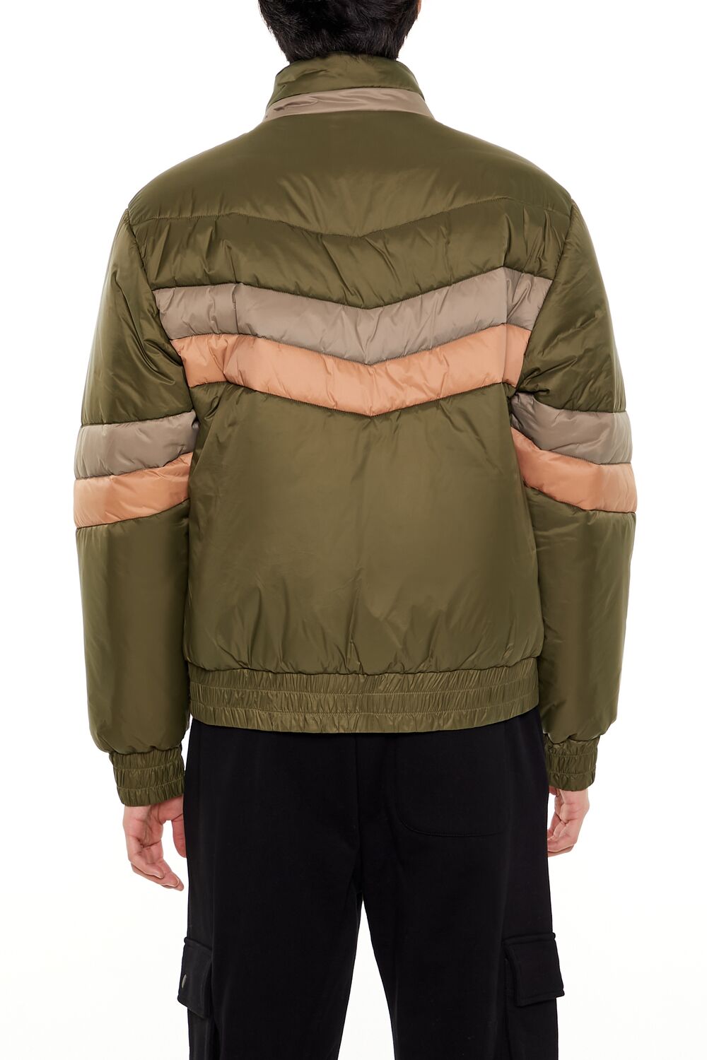  Forever 21 Colorblock Funnel Neck Puffer Jacket - black-multi - Bonton