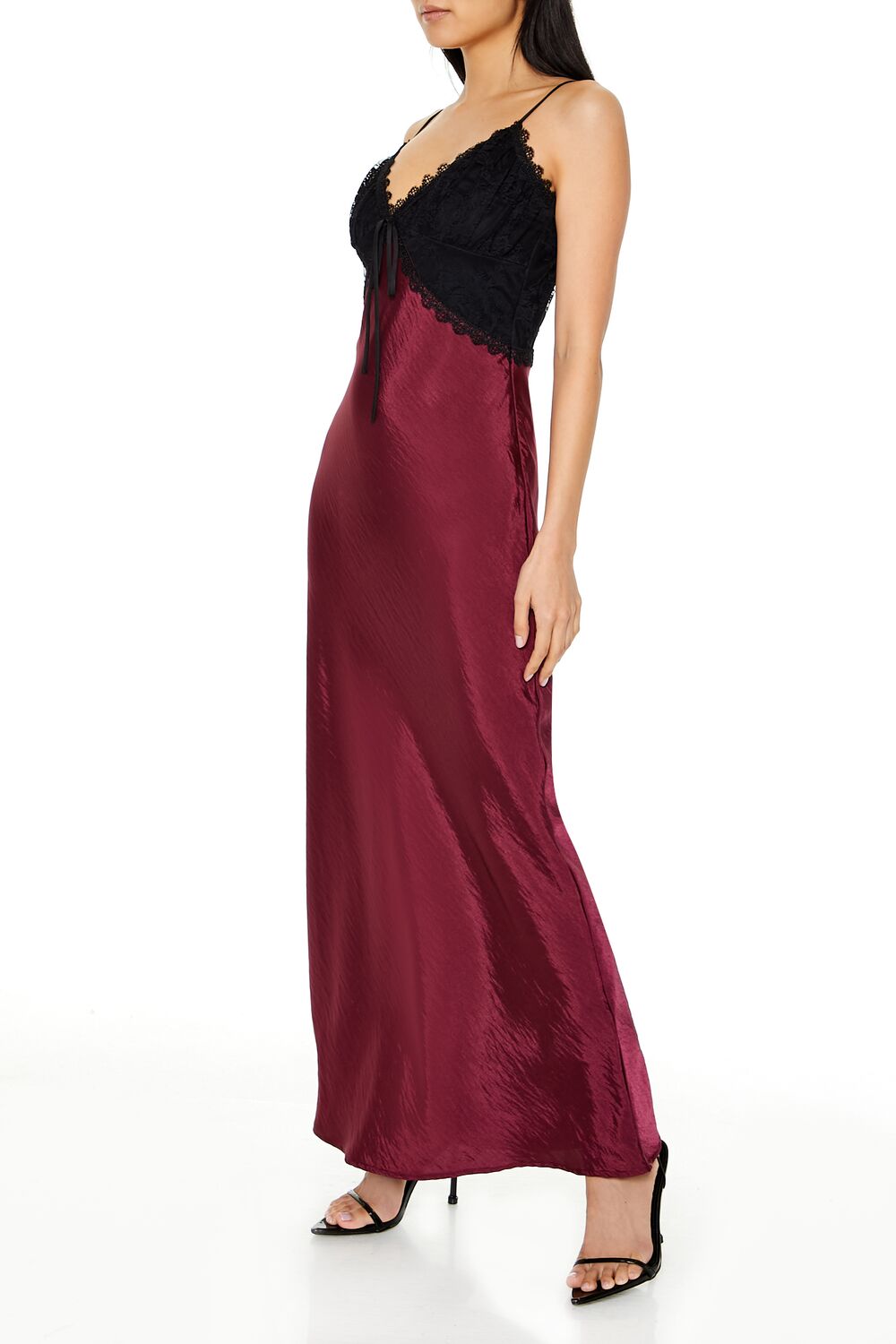 Forever 21 Two-Tone Maxi Slip Dress - burgundy-black  Bonton