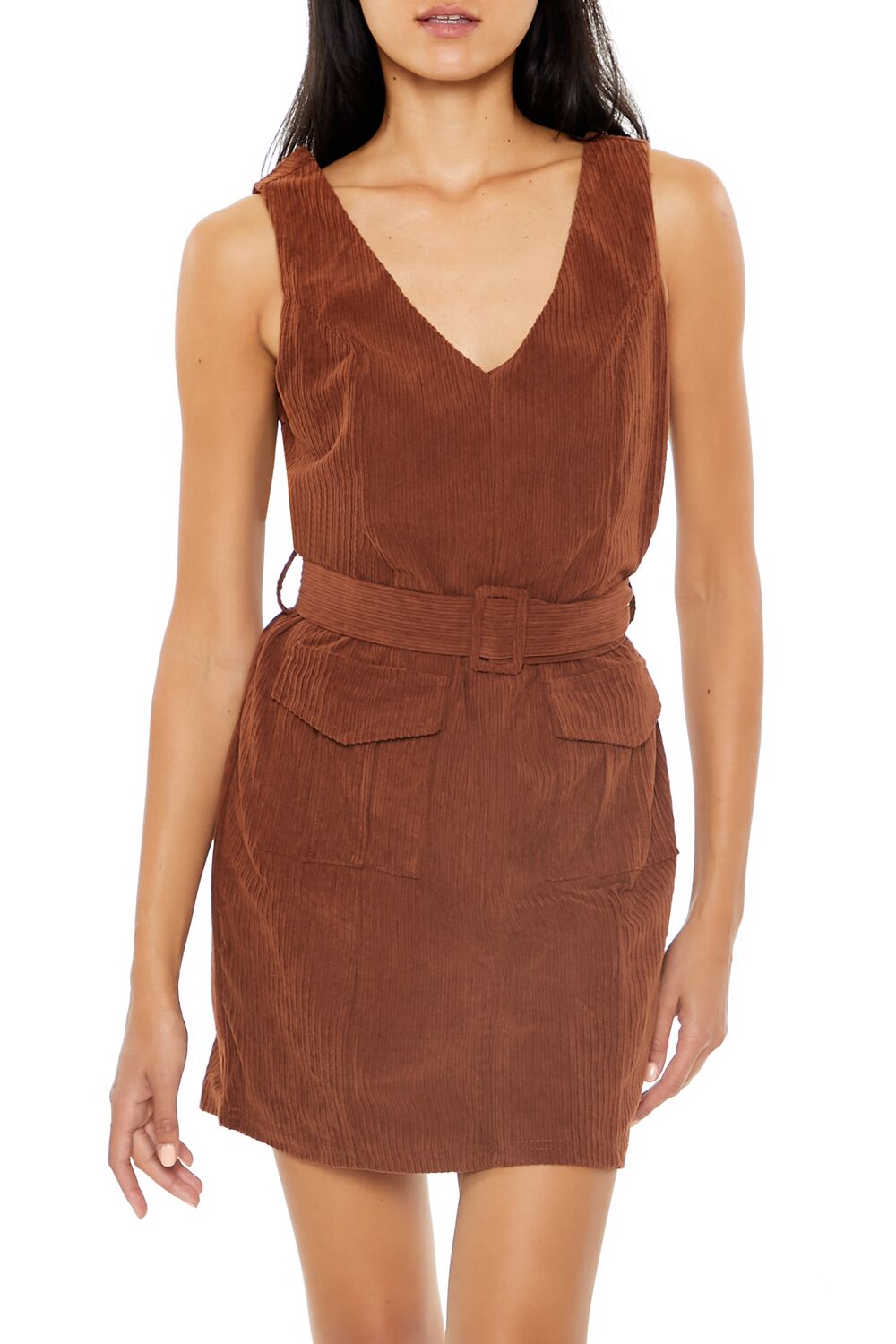  Forever 21 Belted Corduroy Mini Dress - chocolate-swatch - Bonton