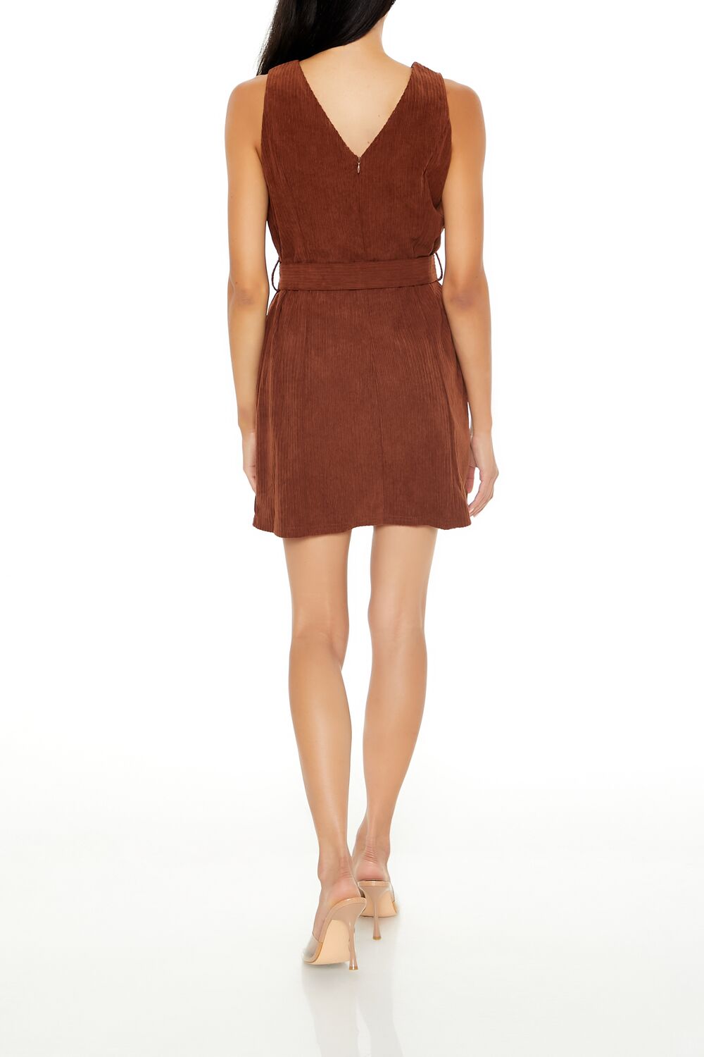  Forever 21 Belted Corduroy Mini Dress - chocolate-swatch - Bonton