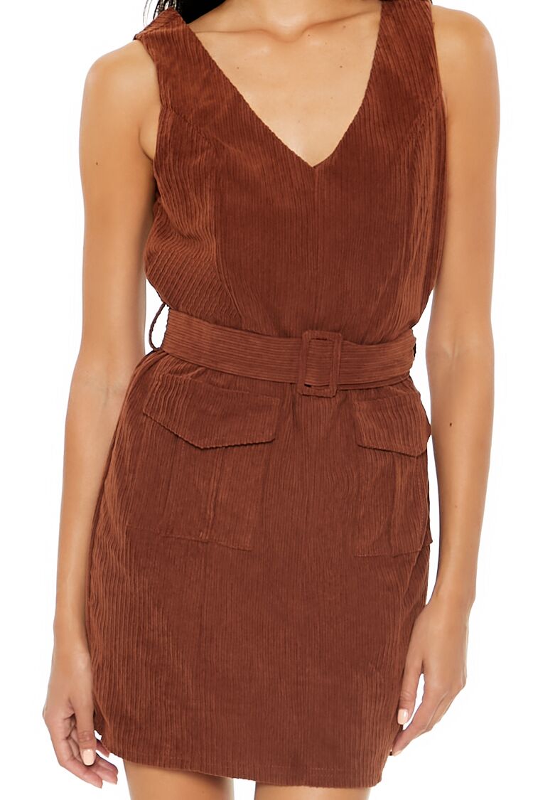  Forever 21 Belted Corduroy Mini Dress - chocolate-swatch - Bonton