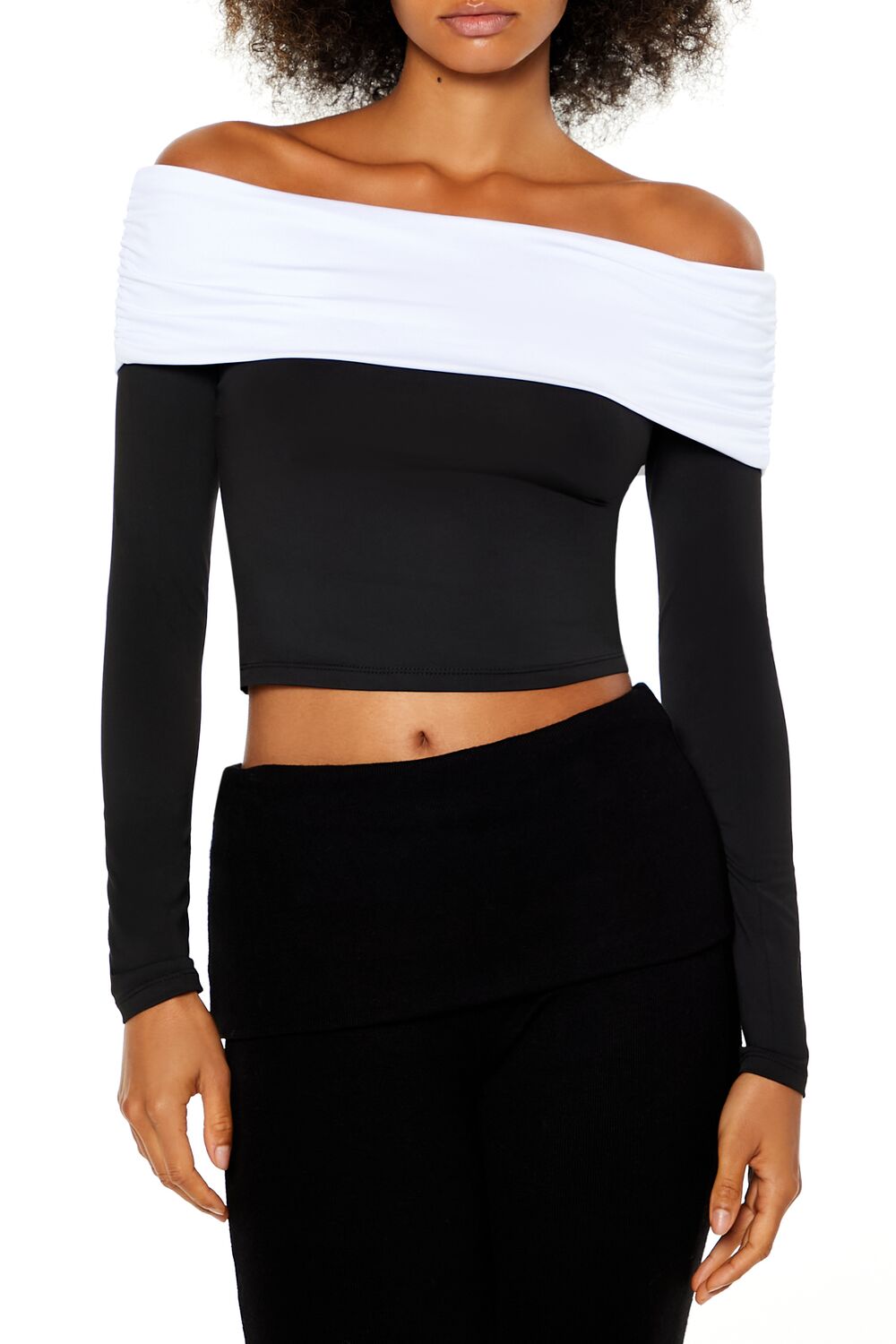  Forever 21 Colorblock Off-the-Shoulder Top - black white - Bonton