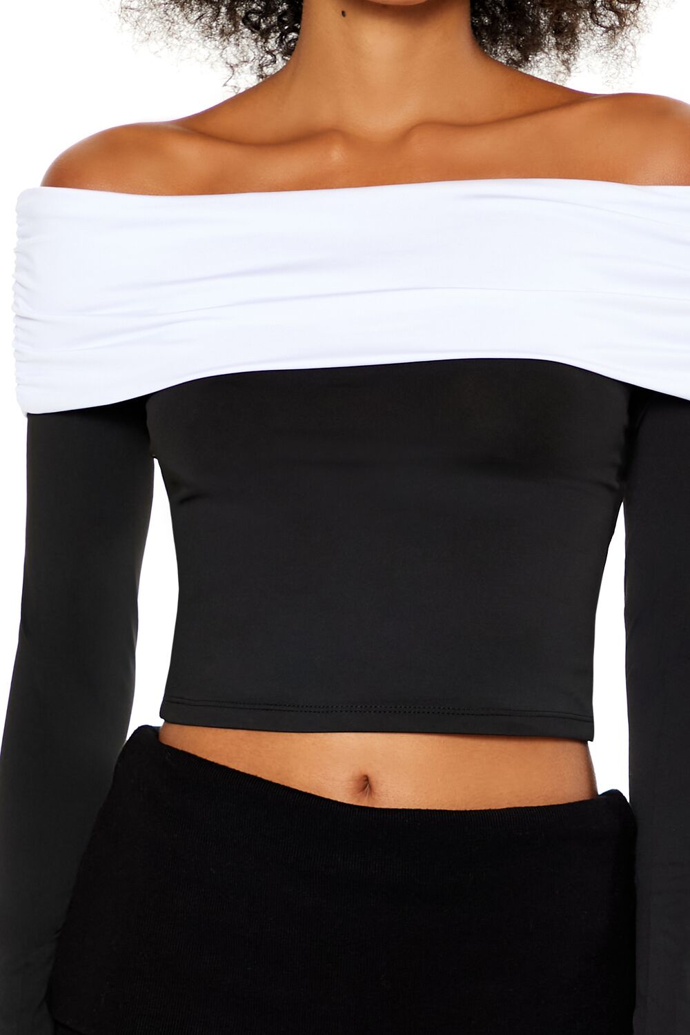  Forever 21 Colorblock Off-the-Shoulder Top - black white - Bonton