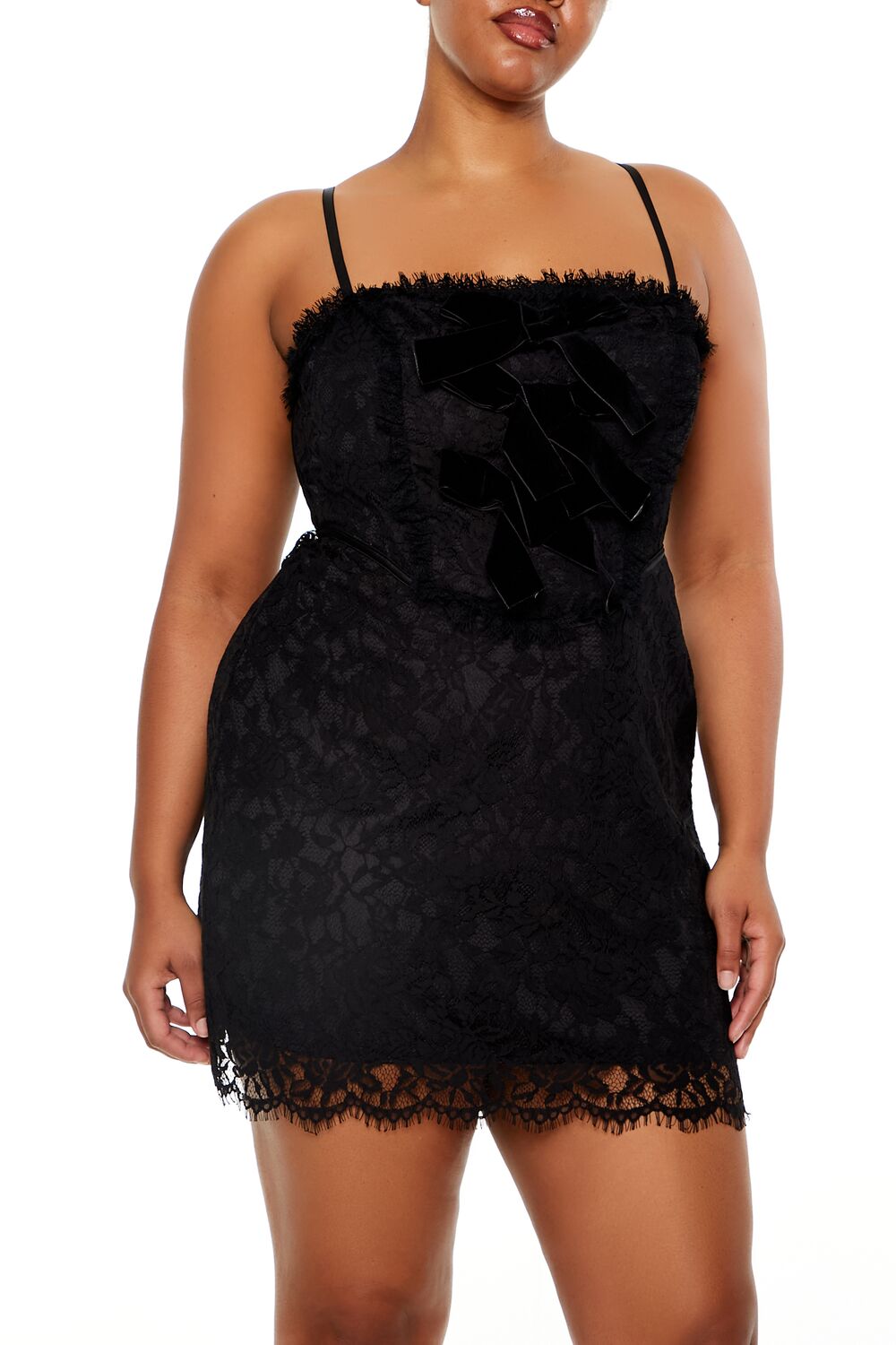  Forever 21 Plus Size Eyelash Lace Mini Dress - black-swatch - Bonton
