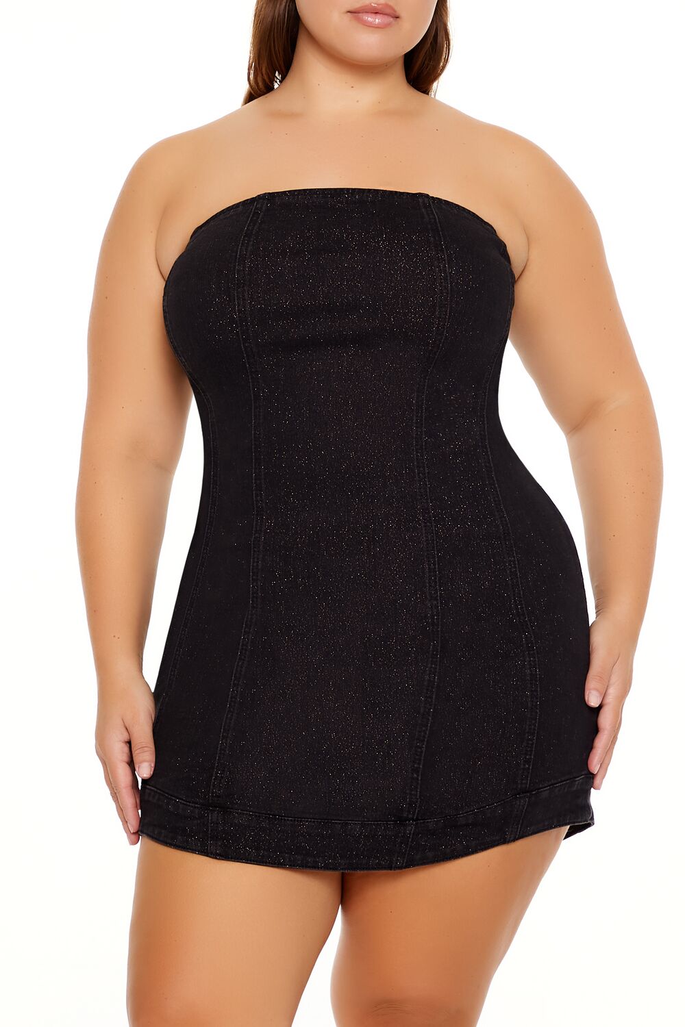 Plus Size Denim Tube Dress in Black | Size: 3X by Bonton Plus Size Denim Tube Dress in Black | Size: 3X by Bonton