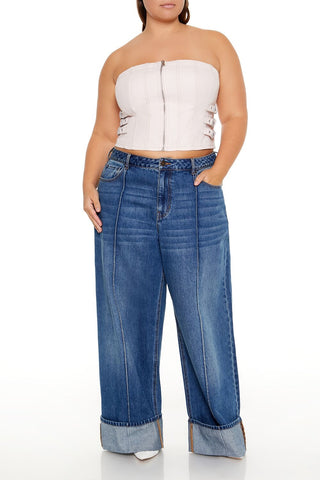 Plus Size Denim Zip-Up Tube Top