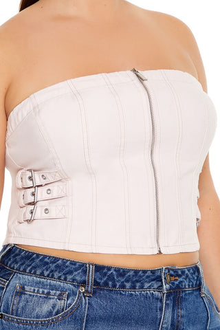 Plus Size Denim Zip-Up Tube Top