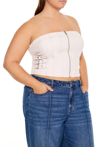 Plus Size Denim Zip-Up Tube Top