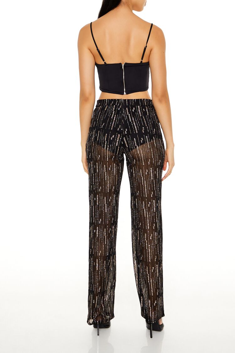  Forever 21 Glitter High-Rise Straight Pants - black - Bonton