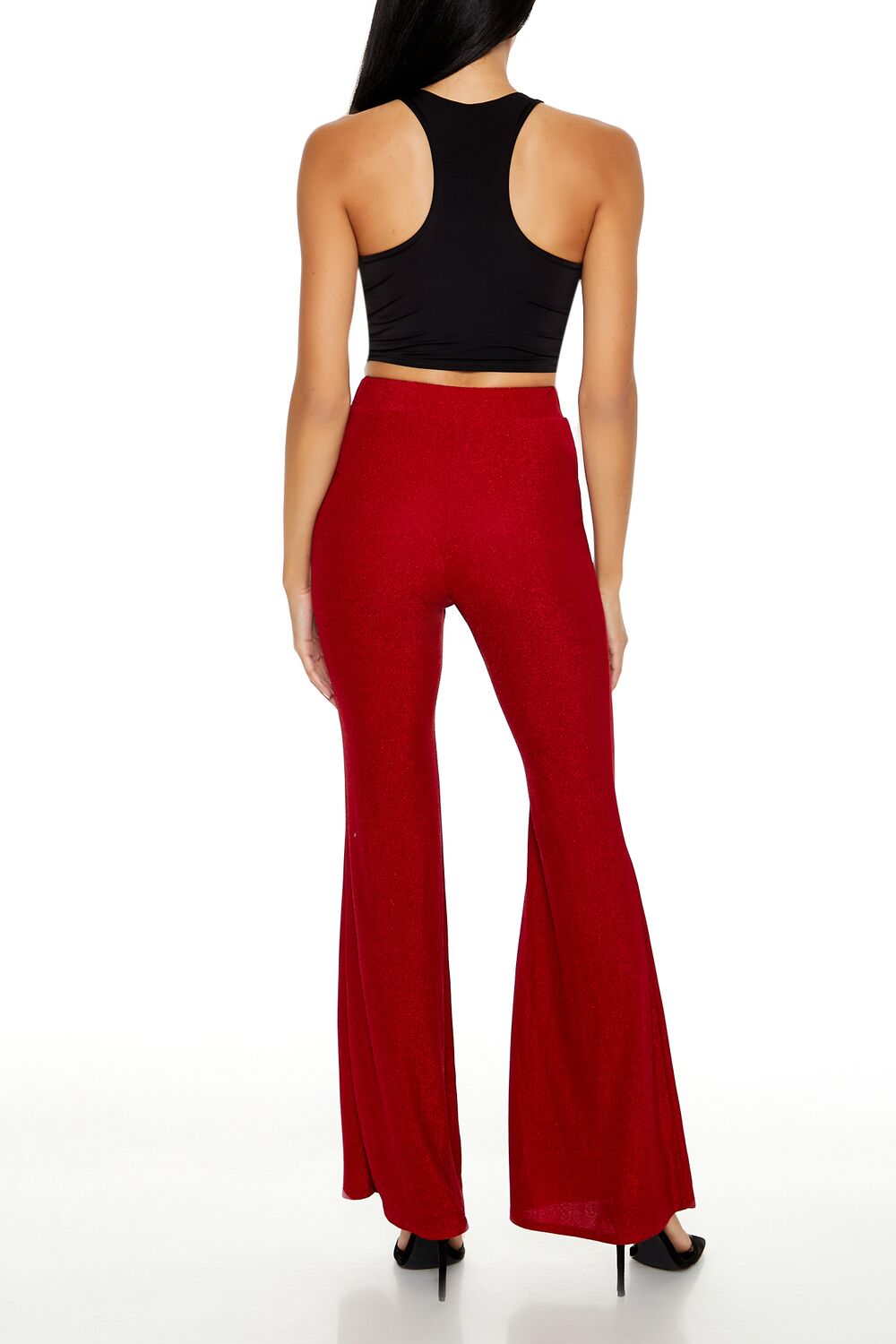  Forever 21 Glitter High-Rise Flare Pants - champagne - Bonton